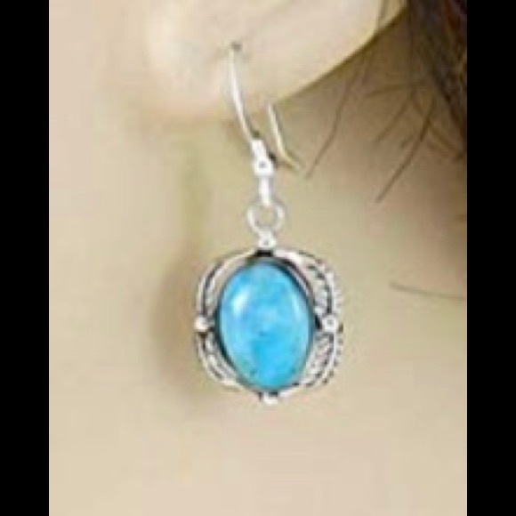 Genuine Turquoise Earrings 925 Sterling Silver - Picture 5 of 6